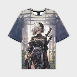 Мужская футболка оверсайз Nier automata девушка с мечами