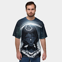 Футболка оверсайз мужская Аниме готическая девушка с двумя косами, цвет: 3D-принт — фото 2