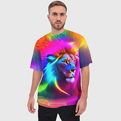 Футболка оверсайз мужская Неоновый лев в цветовой абстракции, цвет: 3D-принт — фото 2