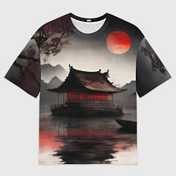 Футболка оверсайз мужская Домик на озере, цвет: 3D-принт