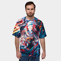 Футболка оверсайз мужская Девушка киберсамурай и дракон от нейросети, цвет: 3D-принт — фото 2