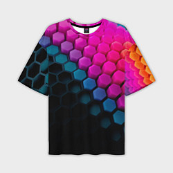 Футболка оверсайз мужская Цветной шестиугольник, цвет: 3D-принт