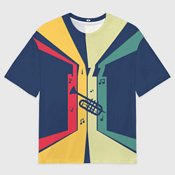 Мужская футболка оверсайз Труба в разноцветных полосах Jazz music