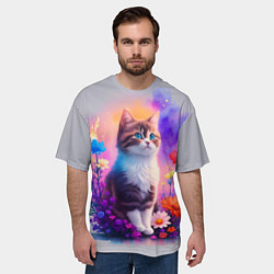 Футболка оверсайз мужская Котик и акварель, цвет: 3D-принт — фото 2