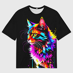 Футболка оверсайз мужская Неоновый пушистик - кот, цвет: 3D-принт