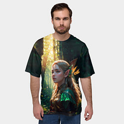 Футболка оверсайз мужская Эльфийка в утреннем лесу, цвет: 3D-принт — фото 2