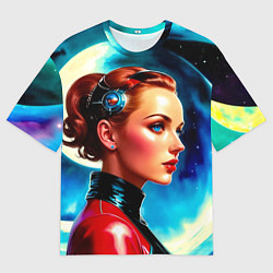 Мужская футболка оверсайз Девушка связист в космосе