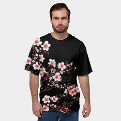 Футболка оверсайз мужская Цветущая сакура - белые и красные, цвет: 3D-принт — фото 2