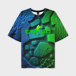 Футболка оверсайз мужская CS GO green black abstract, цвет: 3D-принт