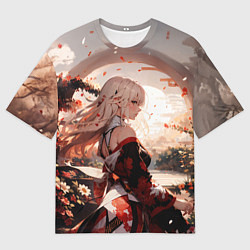 Футболка оверсайз мужская Японская девушка при закате солнца, цвет: 3D-принт