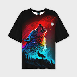 Футболка оверсайз мужская Волки воют на луну, цвет: 3D-принт