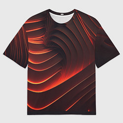 Мужская футболка оверсайз Красные абстрактные волны