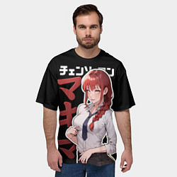Футболка оверсайз мужская Демон контроля - Макима и иероглифы, цвет: 3D-принт — фото 2