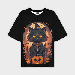 Футболка оверсайз мужская Черный кот в хеллоуине, цвет: 3D-принт