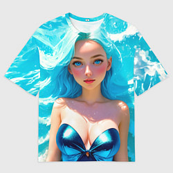 Футболка оверсайз мужская Девушка на фоне бирюзовых волн, цвет: 3D-принт