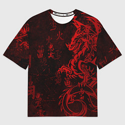 Мужская футболка оверсайз Красный дракон - иероглифы