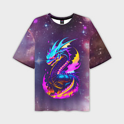 Мужская футболка оверсайз Space dragon - neon glow - neural network