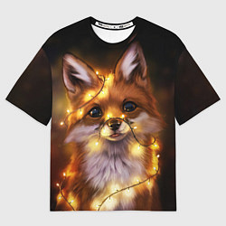 Мужская футболка оверсайз Лисенок в гирлянде