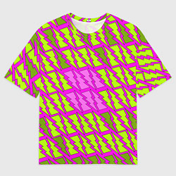 Мужская футболка оверсайз Ретро молнии розово-жёлтые