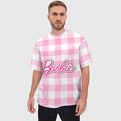 Футболка оверсайз мужская Барби лого розовая клетка, цвет: 3D-принт — фото 2