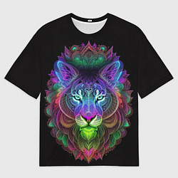 Футболка оверсайз мужская Разноцветный неоновый лев, цвет: 3D-принт