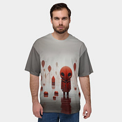 Футболка оверсайз мужская Красный человечек на пруду, цвет: 3D-принт — фото 2