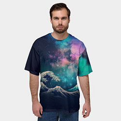 Футболка оверсайз мужская Космическая Большая волна в Канагаве, цвет: 3D-принт — фото 2