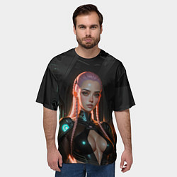 Футболка оверсайз мужская Красивая девушка киберпанк, цвет: 3D-принт — фото 2
