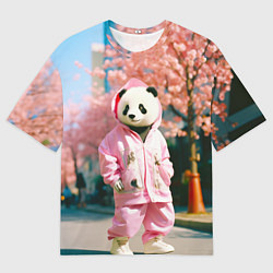 Футболка оверсайз мужская Милая панда в пуховике, цвет: 3D-принт