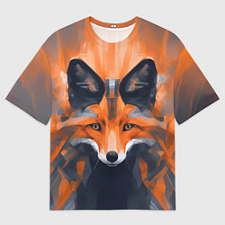 Мужская футболка оверсайз Нарисованная огненная лиса