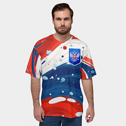 Футболка оверсайз мужская Триколор брызги краски и герб РФ, цвет: 3D-принт — фото 2