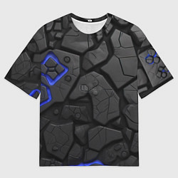 Футболка оверсайз мужская Черные плиты с синей вставкой, цвет: 3D-принт