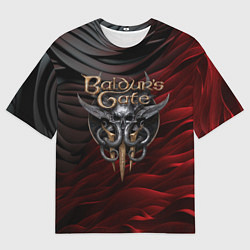 Мужская футболка оверсайз Baldurs Gate 3 logo dark red black