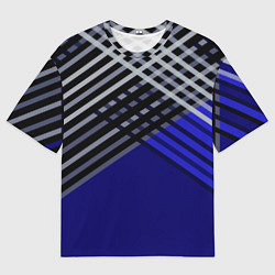 Мужская футболка оверсайз Белые и серые полосы на синем фоне