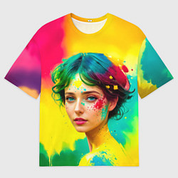 Футболка оверсайз мужская Девушка с зелёными глазами в брызгах краски, цвет: 3D-принт