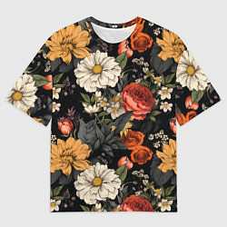Мужская футболка оверсайз Цветочный паттерн на черном