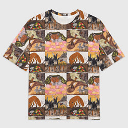 Футболка оверсайз мужская Коллаж из рисунков с лисой, цвет: 3D-принт
