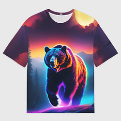 Футболка оверсайз мужская Люминесцентный медведь гризли, цвет: 3D-принт