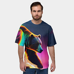 Футболка оверсайз мужская Неоновый светящийся медведь гризли, цвет: 3D-принт — фото 2