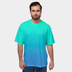 Футболка оверсайз мужская Градиент сине-зелёный светлый, цвет: 3D-принт — фото 2
