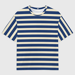 Мужская футболка оверсайз Полосатый синий и кремовый