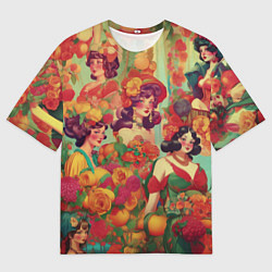 Мужская футболка оверсайз Винтажные ретро леди и цветы
