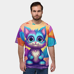 Футболка оверсайз мужская Котик с воздушными шариками, цвет: 3D-принт — фото 2
