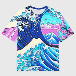 Мужская футболка оверсайз Большая волна в Канагаве сакура
