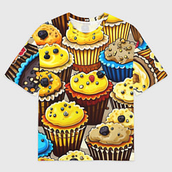 Мужская футболка оверсайз Вкусный принт - кексы от нейросети