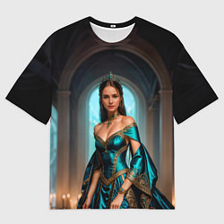 Футболка оверсайз мужская Девушка принцесса в бирюзовом платье с драгоценнос, цвет: 3D-принт