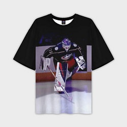 Футболка оверсайз мужская Sergey Bobrovsky - goalkeeper - Columbus blue jack, цвет: 3D-принт