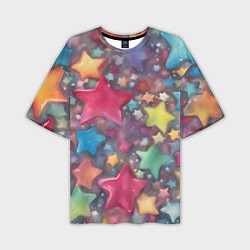 Мужская футболка оверсайз Разноцветные новогодние звёзды