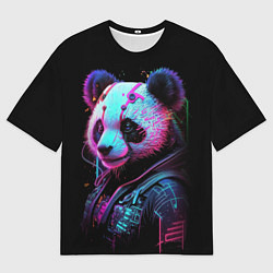 Футболка оверсайз мужская Панда в красках киберпанк, цвет: 3D-принт
