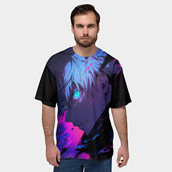Футболка оверсайз мужская Сатору Годжо - Магическая битва - неон, цвет: 3D-принт — фото 2